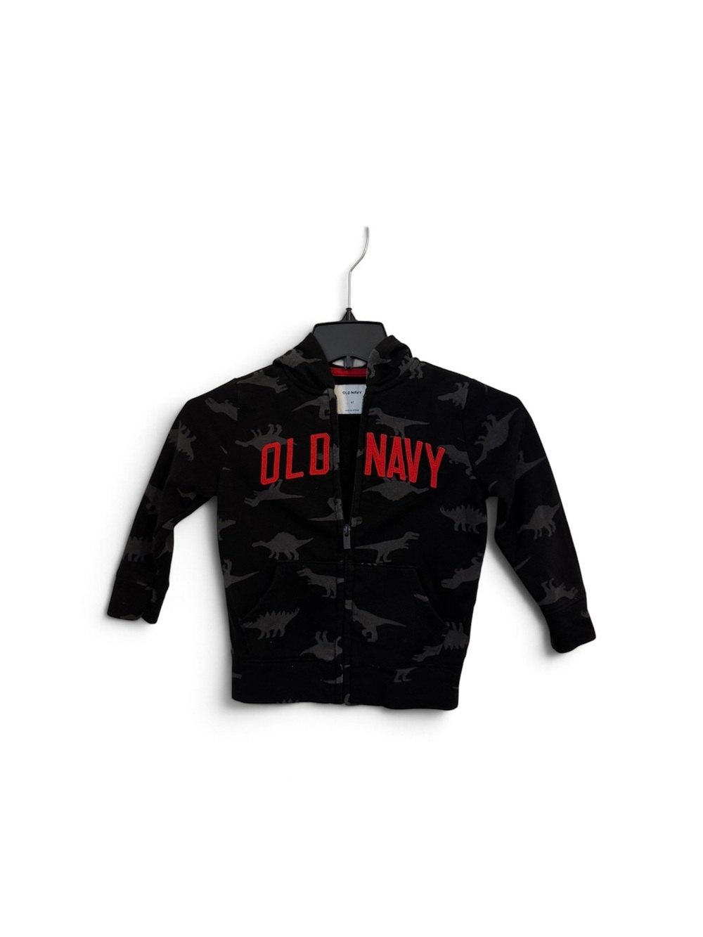 Old Navy Black Hoodie with Red OLD NAVY Lettering and Dinosaur Print
